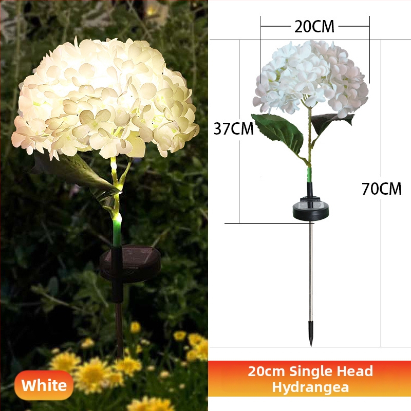 Соларна лампа във формата на хидрангия за градина, LED осветление, IP65, индикативен превключвател, 1.2W, 6–12 ч работа