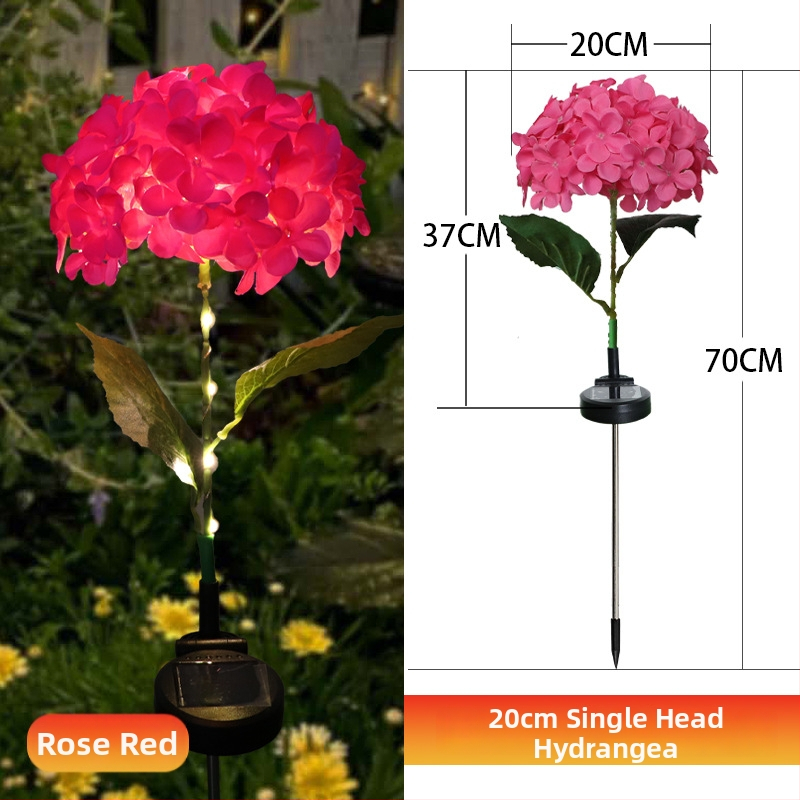 Соларна лампа във формата на хидрангия за градина, LED осветление, IP65, индикативен превключвател, 1.2W, 6–12 ч работа