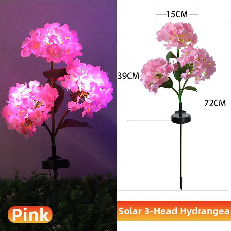 Соларна лампа във формата на хидрангия за градина, LED осветление, IP65, индикативен превключвател, 1.2W, 6–12 ч работа