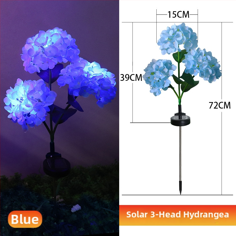 Соларна лампа във формата на хидрангия за градина, LED осветление, IP65, индикативен превключвател, 1.2W, 6–12 ч работа