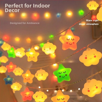 LED dekoratyvinės lemputės su žvaigždėmis, debesėliais ir vaivorykšte vidaus ir lauko dekoracijoms; IP44; baterijų dėžutė; modelis XX10-101; Sanan optoelectronics čipas