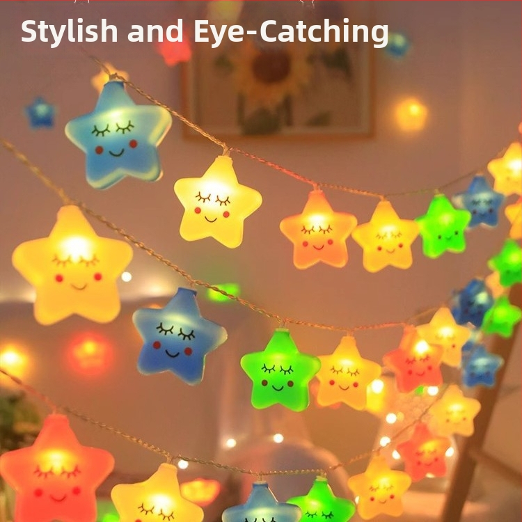 LED dekoratyvinės lemputės su žvaigždėmis, debesėliais ir vaivorykšte vidaus ir lauko dekoracijoms; IP44; baterijų dėžutė; modelis XX10-101; Sanan optoelectronics čipas