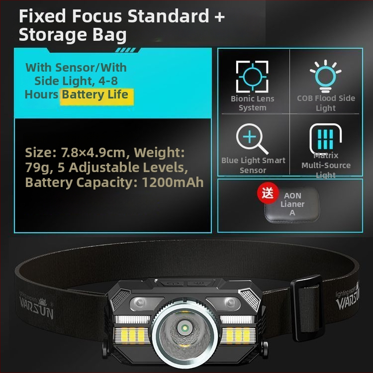 LED galvos žibintas su ilgu tarnavimo laikui, ABS korpusas, baterijomis maitinimas, šviesos diapazonas ≥ 500 m