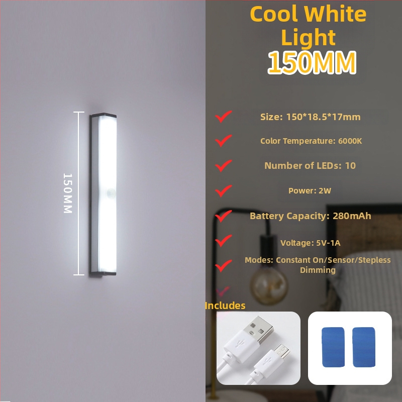 Φωτιστικό LED νυχτερινό με αισθητήρα κίνησης, USB επαναφορτιζόμενο για ντουλάπες, διακόπτης επαγωγής, μοντέρνο μινιμαλιστικό στυλ, διαστάσεις 100-500