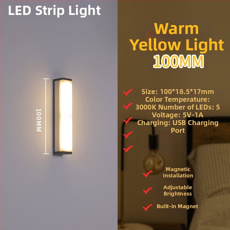 Φωτιστικό LED νυχτερινό με αισθητήρα κίνησης, USB επαναφορτιζόμενο για ντουλάπες, διακόπτης επαγωγής, μοντέρνο μινιμαλιστικό στυλ, διαστάσεις 100-500