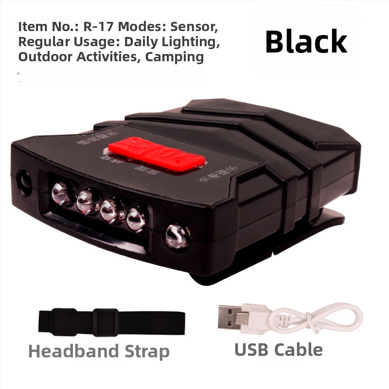 Naktinei žvejybai galvos žibintuvas - įkraunama LED, indukcinis jungiklis, lengvas plastikinis korpusas, veikimo atstumas iki 200–500 m