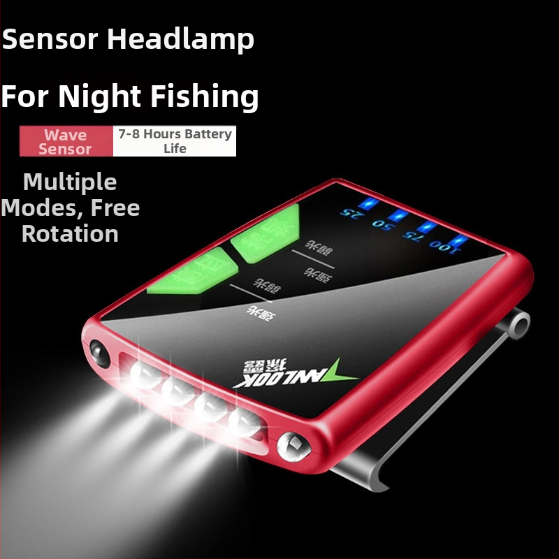 Naktinei žvejybai galvos žibintuvas - įkraunama LED, indukcinis jungiklis, lengvas plastikinis korpusas, veikimo atstumas iki 200–500 m