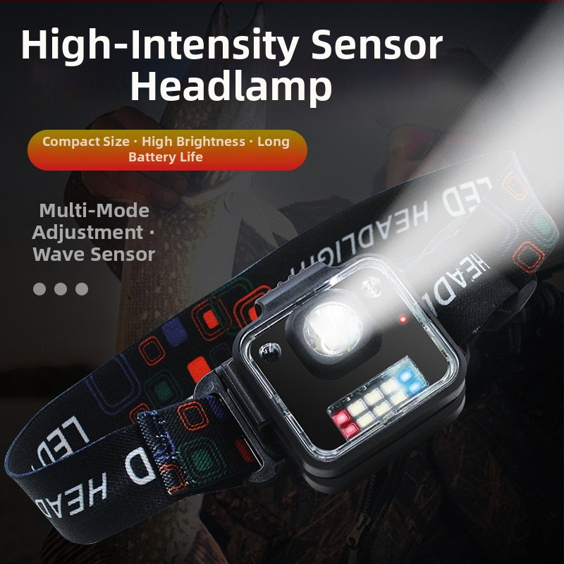 Naktinei žvejybai galvos žibintuvas - įkraunama LED, indukcinis jungiklis, lengvas plastikinis korpusas, veikimo atstumas iki 200–500 m