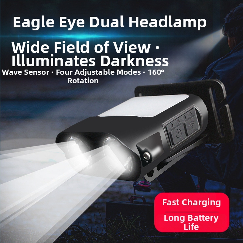 Naktinei žvejybai galvos žibintuvas - įkraunama LED, indukcinis jungiklis, lengvas plastikinis korpusas, veikimo atstumas iki 200–500 m