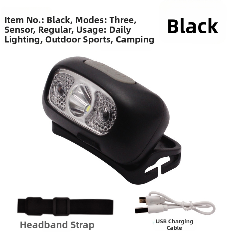 Naktinei žvejybai galvos žibintuvas - įkraunama LED, indukcinis jungiklis, lengvas plastikinis korpusas, veikimo atstumas iki 200–500 m