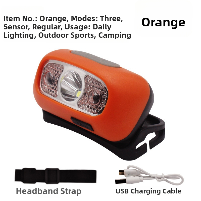 Naktinei žvejybai galvos žibintuvas - įkraunama LED, indukcinis jungiklis, lengvas plastikinis korpusas, veikimo atstumas iki 200–500 m