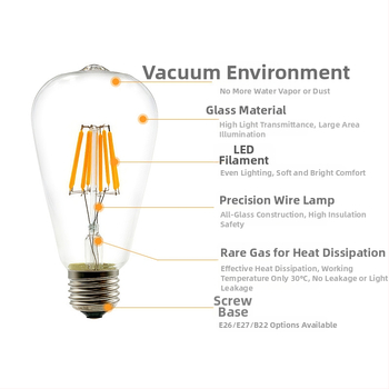 Edison LED filamentų lemputė E27 ST64, 220V, 480 lm, 360° šviesos spindulio kampas, reguliuojamas ryškumas
