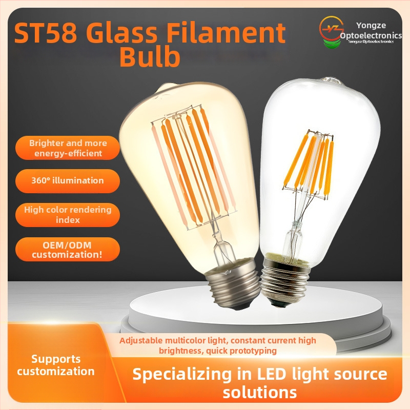 Edison LED filamentų lemputė E27 ST64, 220V, 480 lm, 360° šviesos spindulio kampas, reguliuojamas ryškumas