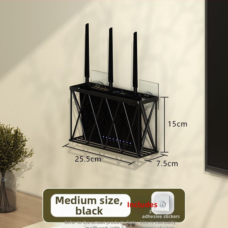 Sienos laikiklis maršrutizatoriui ir set-top dėžei - be gręžimo, anglies plienos, šiuolaikiškas minimalistinis stilius, kabinimas su kilpa, 1-lygio lentyna, tinkamas virtuvei, miegamajam, voniai ir svetainei