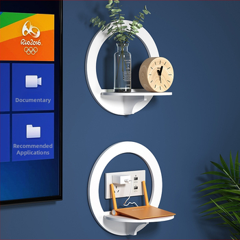 PVC sieninis laikiklis svetainei – daugiafunkcinis organizatorius dekoderiui ir maršrutizatoriui su projektoriaus laikikliu, be gręžimo, vieno lygiu