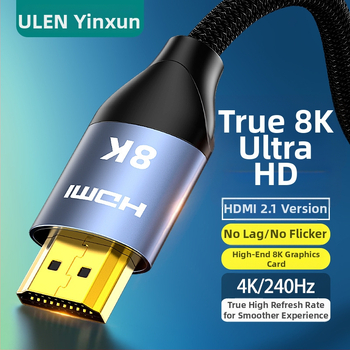 HDMI kabelis, 2.1 versija, 8K palaikymas, 10 m ilgio, variniai laidai, auksu dengti jungtys