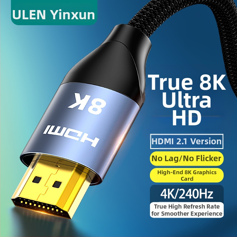 HDMI kabelis, 2.1 versija, 8K palaikymas, 10 m ilgio, variniai laidai, auksu dengti jungtys