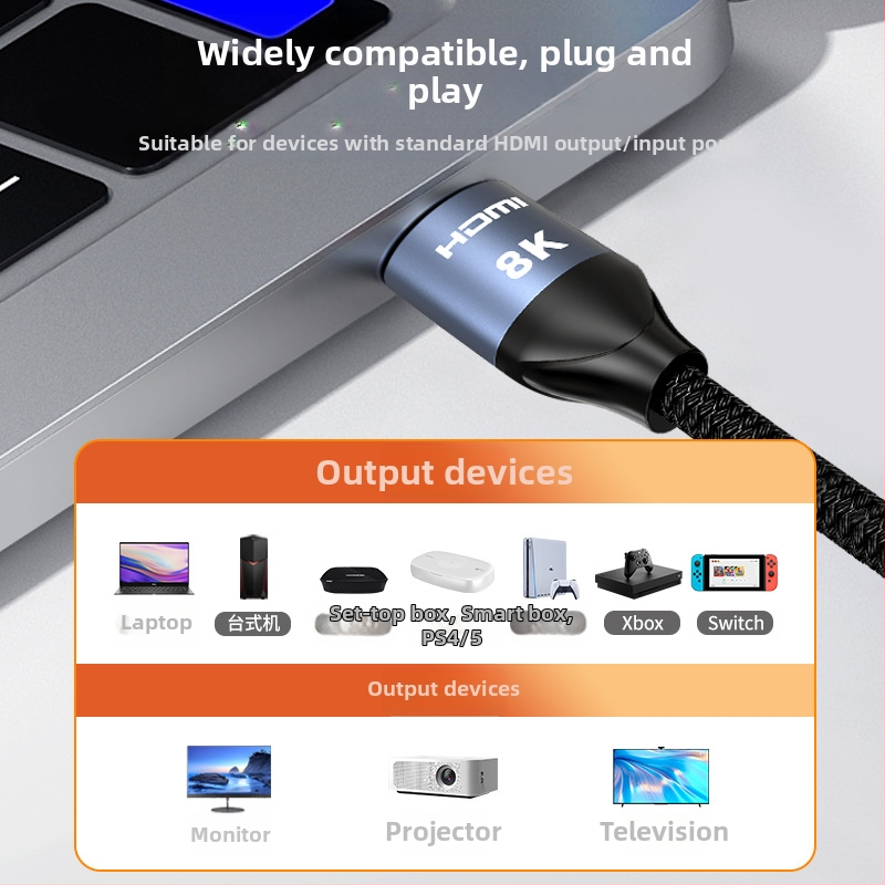 HDMI kabelis, versija 2.1, 8K atbalsts, 10 m garums, vara vadītāji, zeltīti kontakti