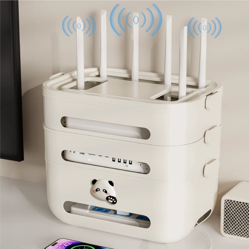 Кутия за съхранение на кабели за Wi‑Fi рутер и сет‑топ кутия — настолен организатор кабели, PP пластмаса, модерен минималистичен дизайн
