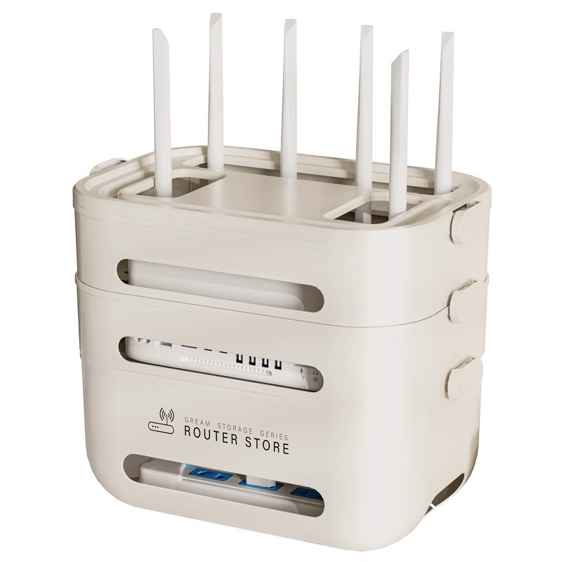 Кутия за съхранение на кабели за Wi‑Fi рутер и сет‑топ кутия — настолен организатор кабели, PP пластмаса, модерен минималистичен дизайн