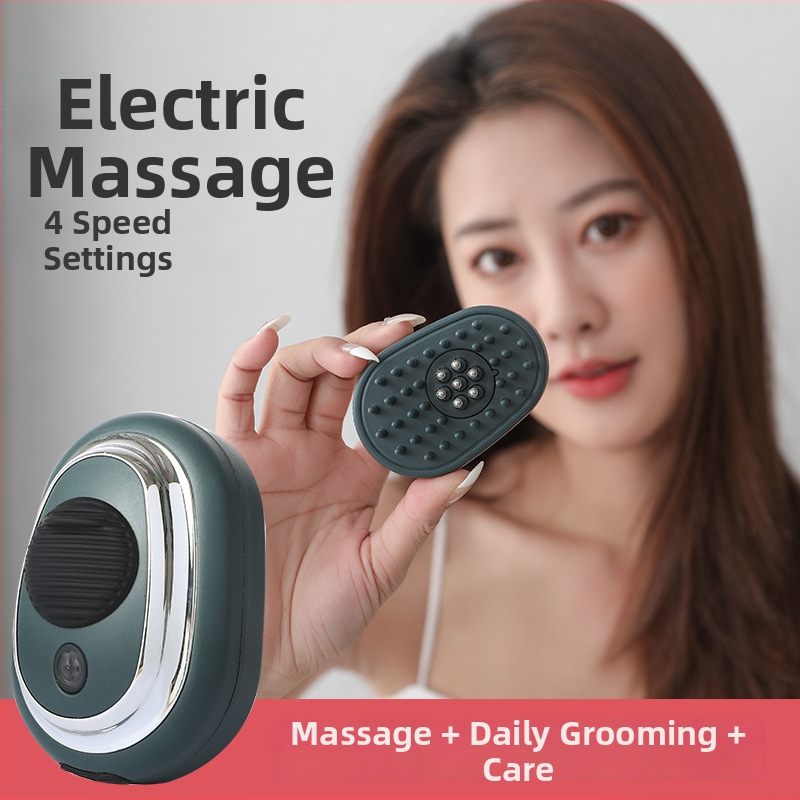 Elektrinis galvos odos masažuoklis su skysčio dozavimo mechanizmu ir ritinėlio kamuoliuko masažu – eterinio aliejaus aplikatorius plaukų priežiūrai, modelis KL-5885B, svoris 109 g, komplekte masažinis šepetėlis, naudojimo instrukcija, įkrovimo laidas