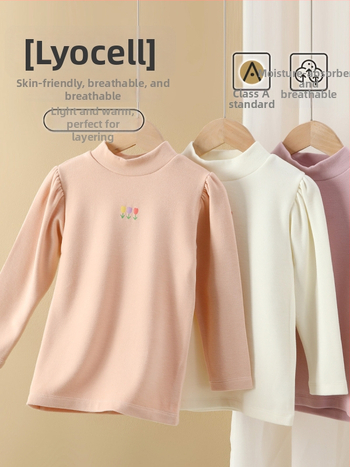 Mergaitėms žieminis marškinėliai su apvaliu kaklu, Lyocell 50,6%, 330 g/m² pluošto, švelnus apdorojimas, tinkamas vaikams virš 140 cm