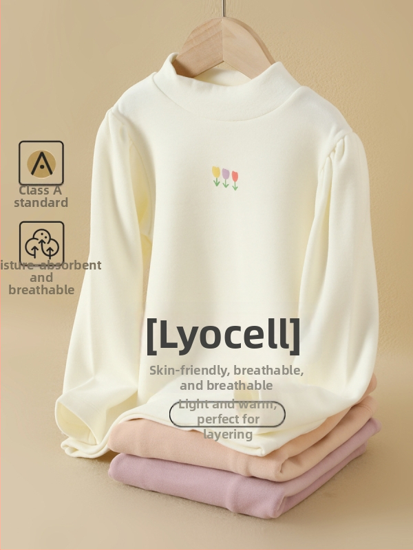 Mergaitėms žieminis marškinėliai su apvaliu kaklu, Lyocell 50,6%, 330 g/m² pluošto, švelnus apdorojimas, tinkamas vaikams virš 140 cm