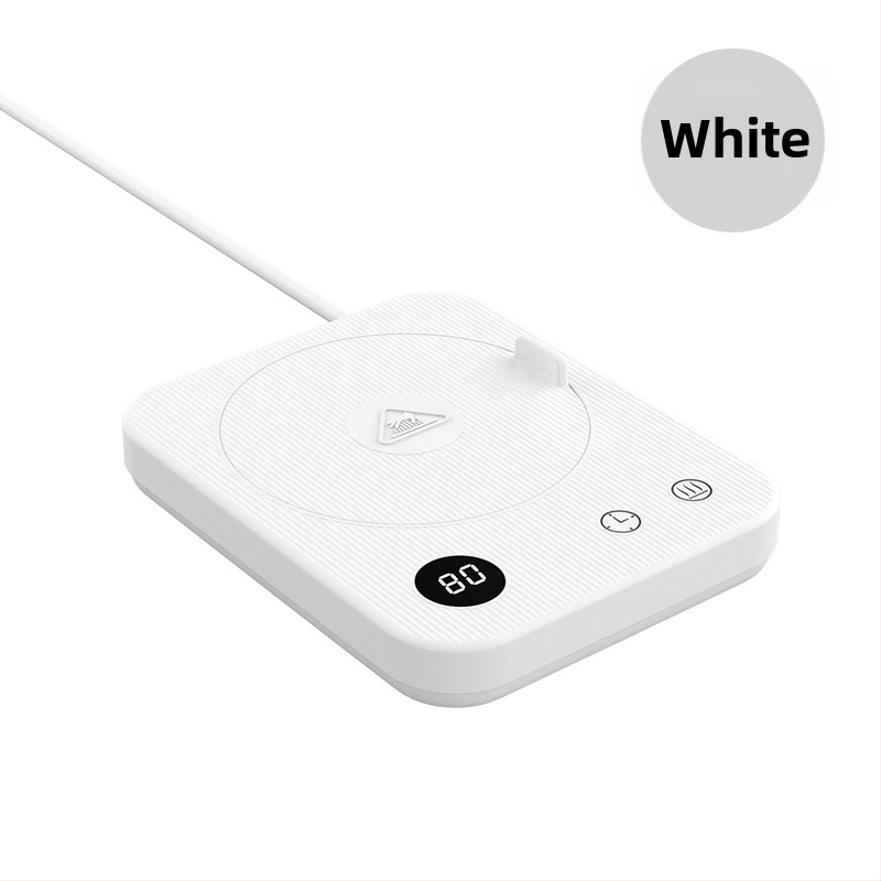 Kavos puodelio šildymo padėklas su 4 temperatūros režimais iki 80°C, prisilietimo valdymas, kintamosios srovės maitinimas, automatinis išjungimas