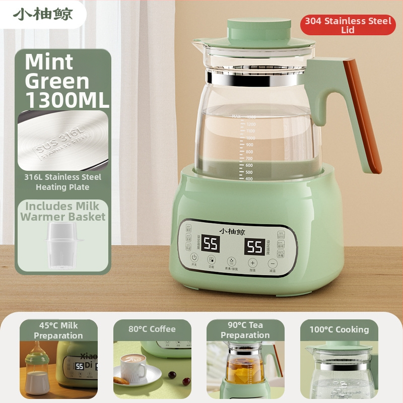 Stiklinis elektrinis puodukas kūdikių pienui – termostatinė kontrolė, lietimui jautrus valdymas, visiškai automatinis pieno šildymas su ekranu ir palaikymo šilumos funkcija