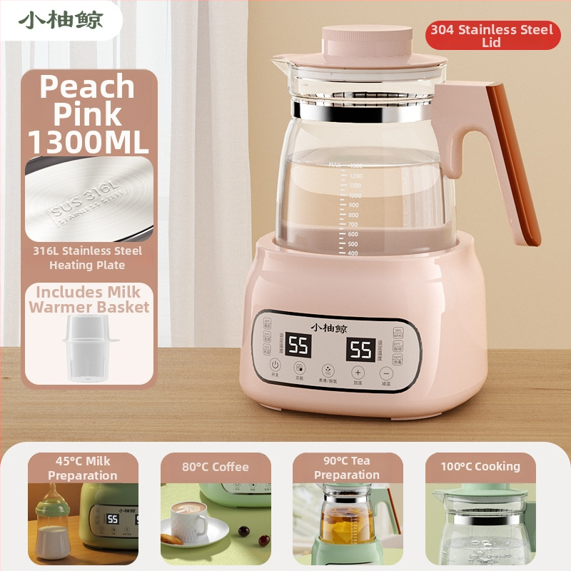 Stiklinis elektrinis puodukas kūdikių pienui – termostatinė kontrolė, lietimui jautrus valdymas, visiškai automatinis pieno šildymas su ekranu ir palaikymo šilumos funkcija