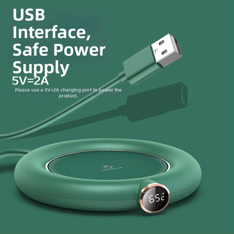 Inteliģenta krūzes sildīšanas paliktnis ar plastmasas korpusu, USB barošana, mehāniska vadība, bez automātiskas izslēgšanas.