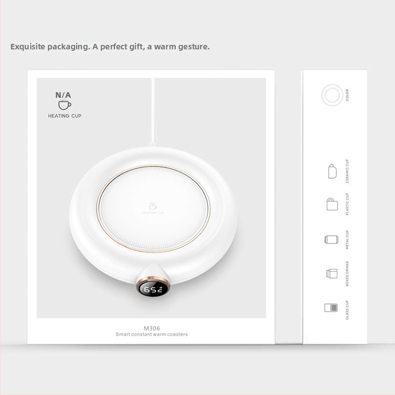 Inteliģenta krūzes sildīšanas paliktnis ar plastmasas korpusu, USB barošana, mehāniska vadība, bez automātiskas izslēgšanas.