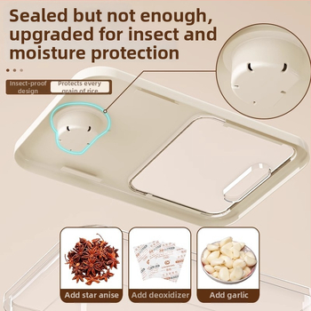 Riisihoiukast suletud, niiskuskindla ja putukakaitsega disainiga; maht 10 l; PP plastik; bränd Star Saint; logotüübi trükkimine võimalik; kuupäeva registreerimine