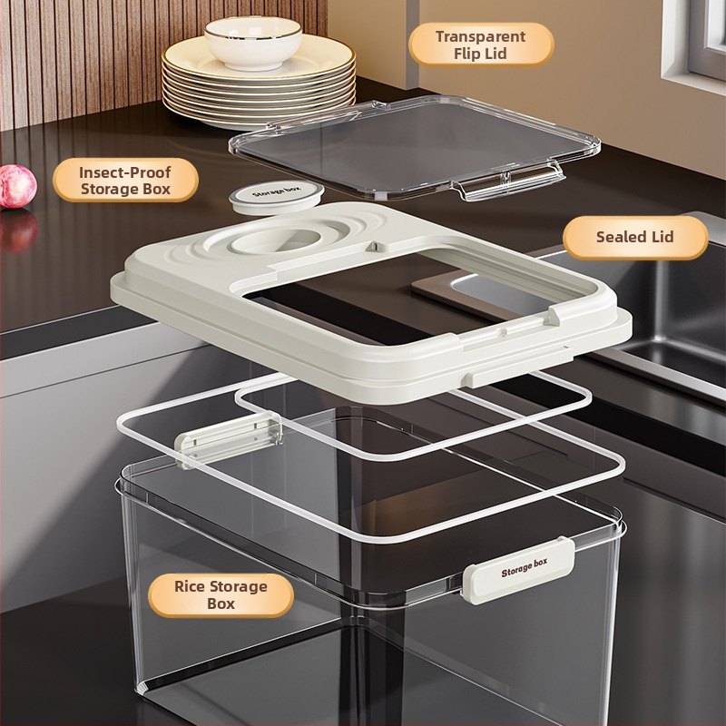 Ryžių laikymo dėžutė, uždaryta, atspari drėgmei ir kenkėjams, PP plastikas, maisto kokybės