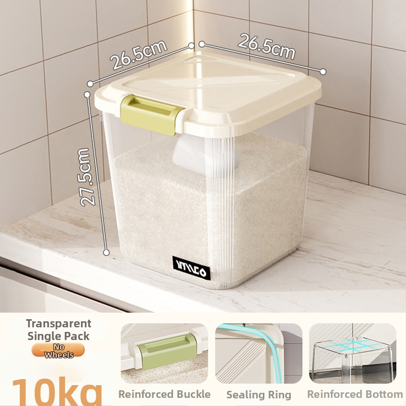 Riisihoidla kast; tihendatud, niiskuskindel ja putukavastane; plastik (PP); maht 10 l või rohkem; logotipi trükkimine on võimalik.