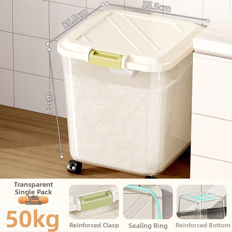 Riisihoidla kast; tihendatud, niiskuskindel ja putukavastane; plastik (PP); maht 10 l või rohkem; logotipi trükkimine on võimalik.