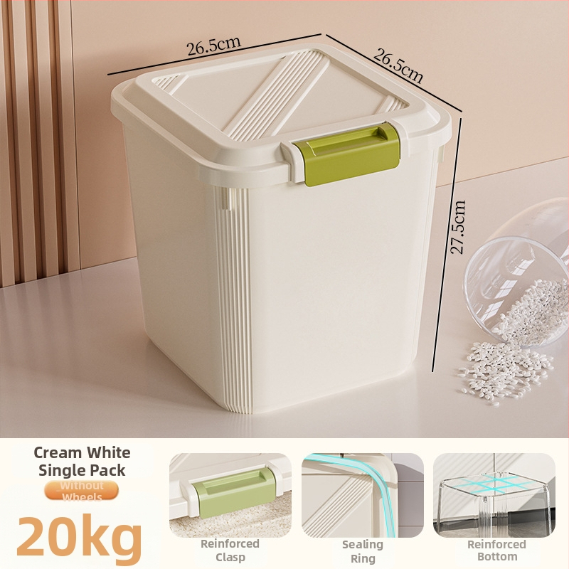 Riisihoidla kast; tihendatud, niiskuskindel ja putukavastane; plastik (PP); maht 10 l või rohkem; logotipi trükkimine on võimalik.