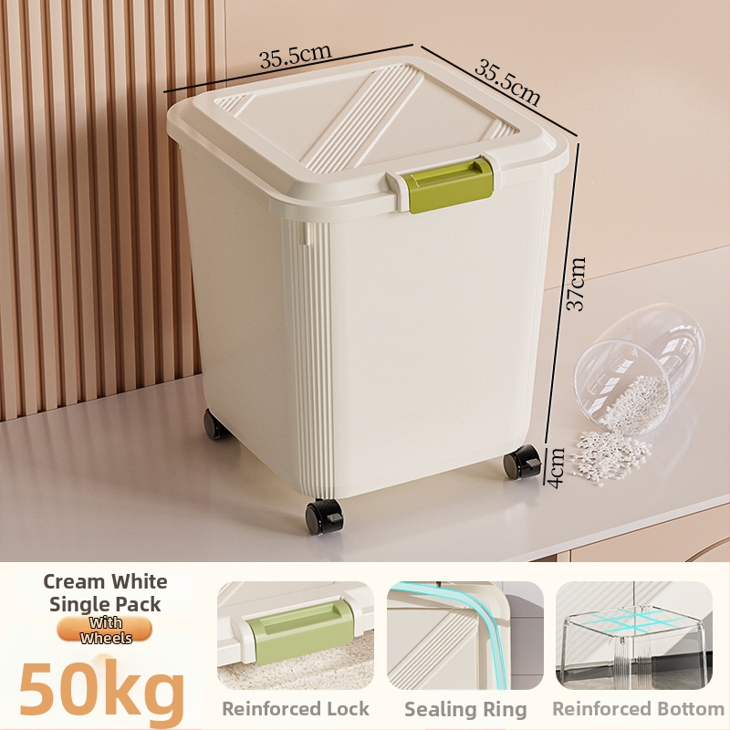 Riisihoidla kast; tihendatud, niiskuskindel ja putukavastane; plastik (PP); maht 10 l või rohkem; logotipi trükkimine on võimalik.