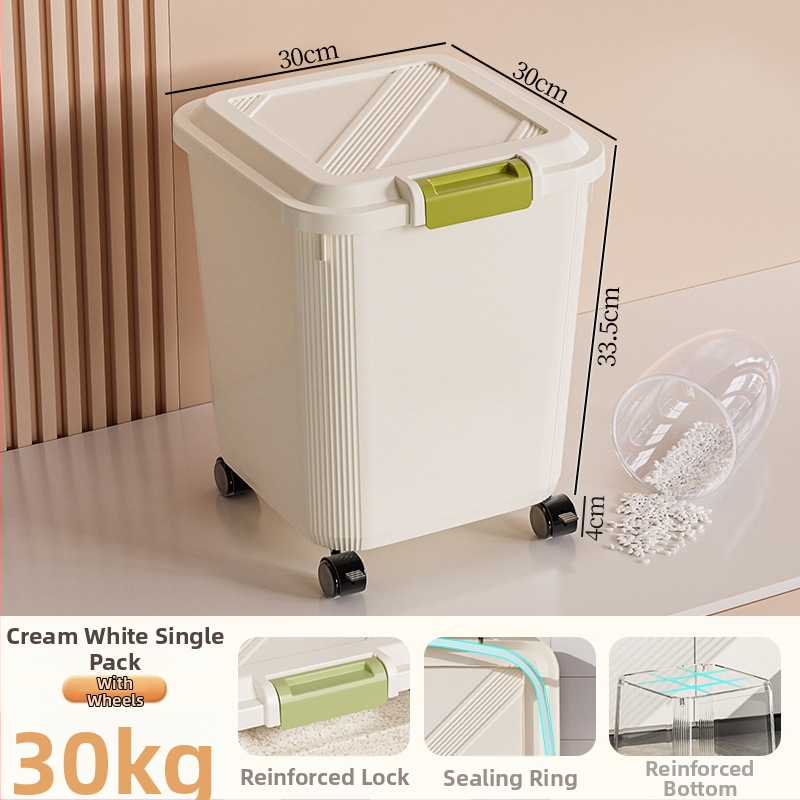 Riisihoidla kast; tihendatud, niiskuskindel ja putukavastane; plastik (PP); maht 10 l või rohkem; logotipi trükkimine on võimalik.