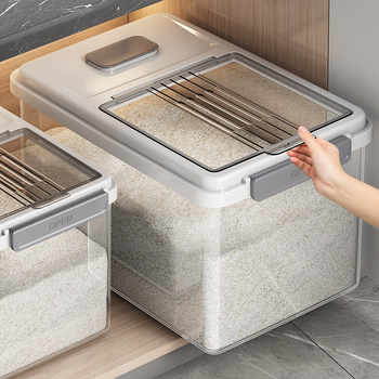 Кутия за съхранение на ориз с капак; хранителен PP пластмасов материал; херметична, влагозащитна и против насекоми; Mu Ming