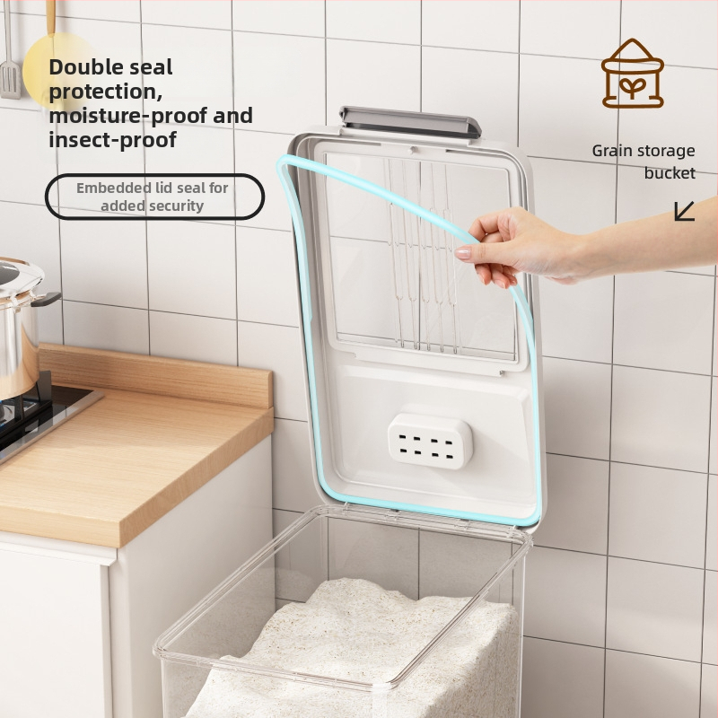 Ryžių laikymo dėžė su dangčiu; maisto kokybės PP plastikas; sandari, atspari drėgmei ir kenkėjams; Mu Ming