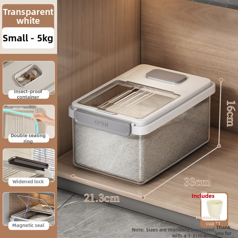 Riisihoidik kaanega; toidukvaliteediga PP-plastikust; suletud, niiskuskindel ja putukaitse; Mu Ming