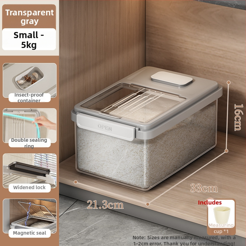 Riisihoidik kaanega; toidukvaliteediga PP-plastikust; suletud, niiskuskindel ja putukaitse; Mu Ming