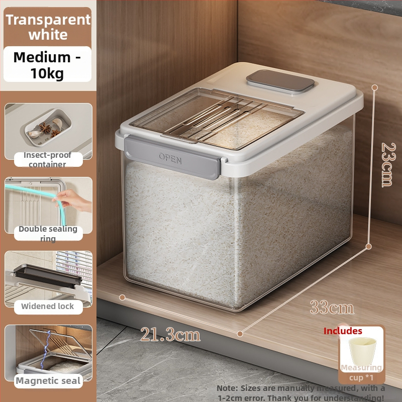 Riisihoidik kaanega; toidukvaliteediga PP-plastikust; suletud, niiskuskindel ja putukaitse; Mu Ming