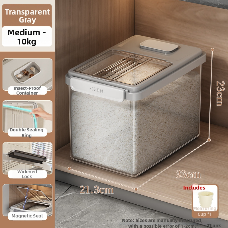 Riisihoidik kaanega; toidukvaliteediga PP-plastikust; suletud, niiskuskindel ja putukaitse; Mu Ming