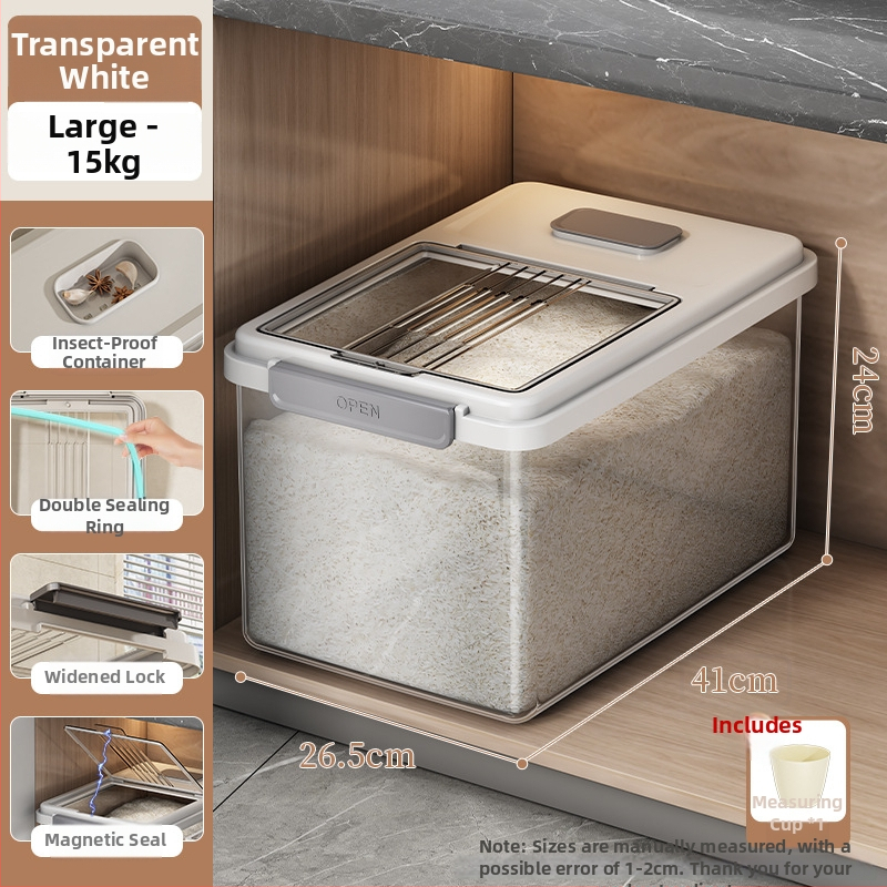 Riisihoidik kaanega; toidukvaliteediga PP-plastikust; suletud, niiskuskindel ja putukaitse; Mu Ming