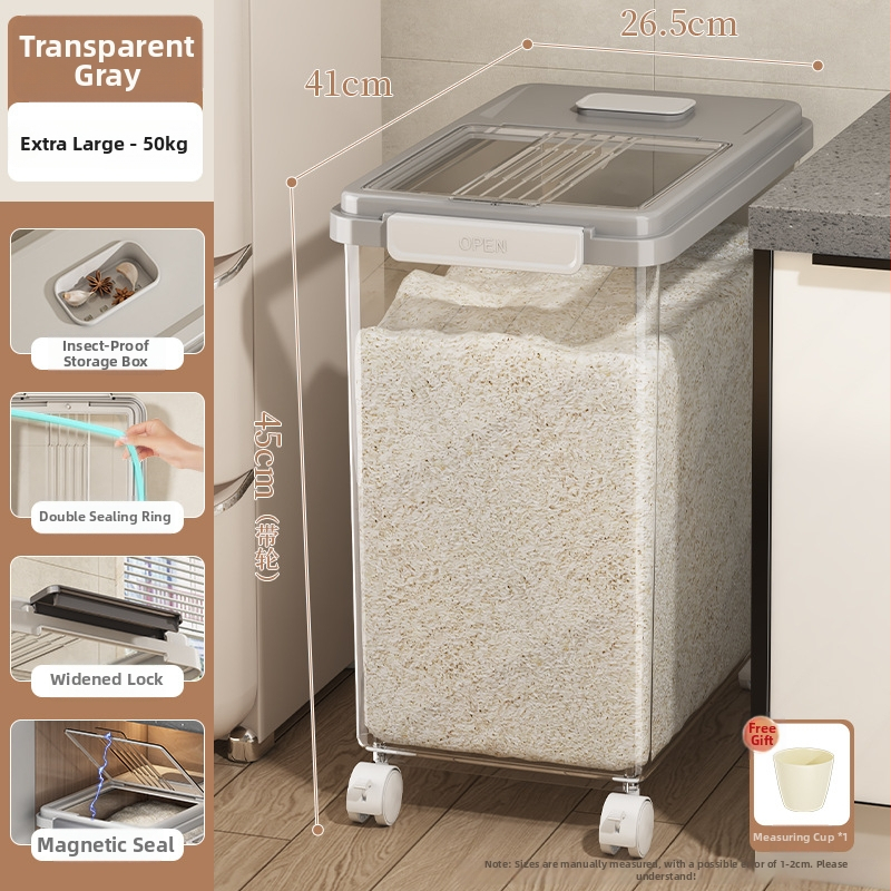 Riisihoidik kaanega; toidukvaliteediga PP-plastikust; suletud, niiskuskindel ja putukaitse; Mu Ming