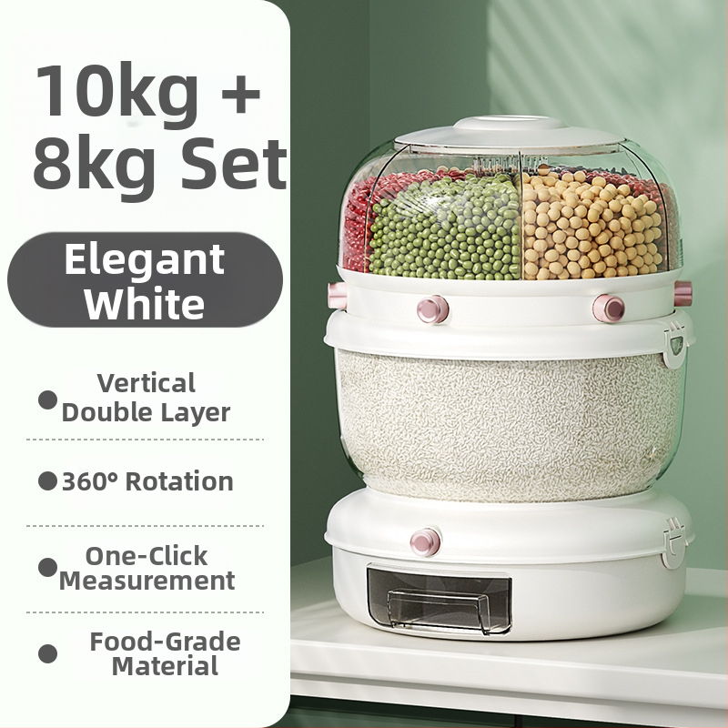 Pöörlev Teravilja Ladu Karp Plast, Kahekihiline Disain, 5–6 L, Suletud, Niiskusest ja Putukavastane, PP Plastik