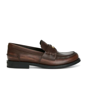 Női bőrlófer, retro stílus (kerek orr; alacsony sarok 1–3 cm; tehénbőr felső; gumi talp)