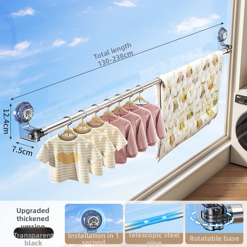 Ištraukiamas balkono drabužių džiovinimo lazda su siurbimo dangteliu, anglies plienas, šiuolaikinis minimalistinis dizainas, prekių ženklas Jia Zhi Wang, modelis 8856